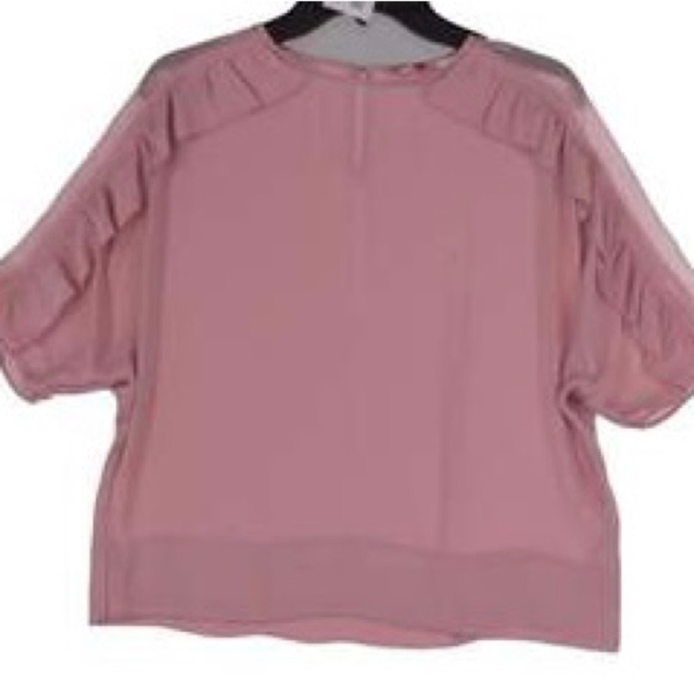 Womens Pink Short Sleeve Round Neck Zip Blouse